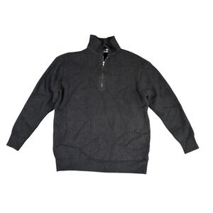 Real Takai Mens XL Quarter Zip Ribbed Knit Sweater Charcoal Grey Mock Neck